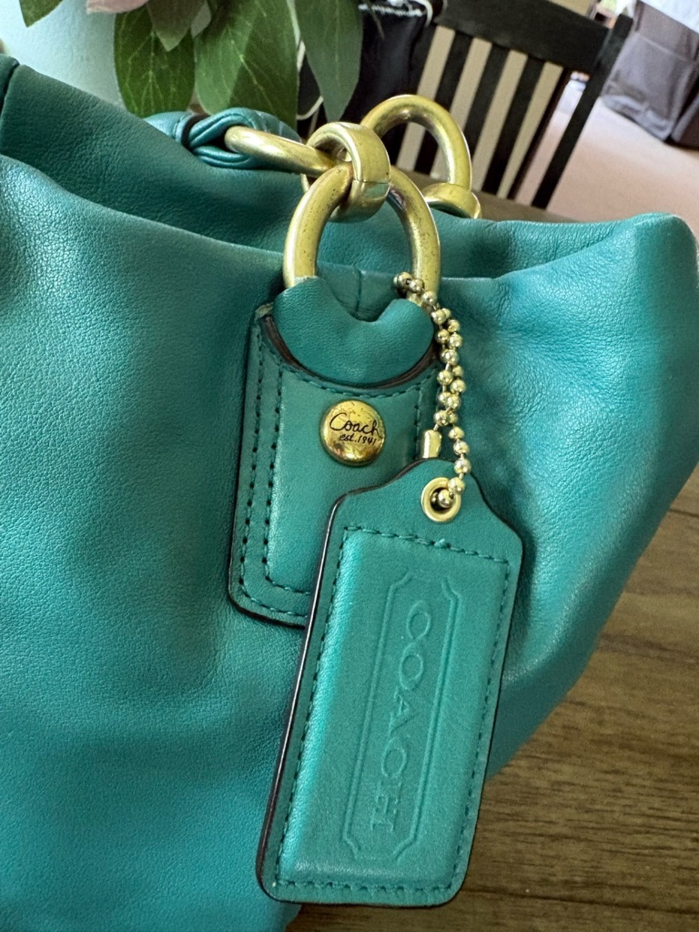 Coach Leather Purse Kristin #L1073-16814 Teal Color Bag Good Condition EUC - Picture 3 of 16